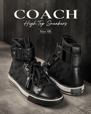 Coach Foster Signature High Top Sneakers Black Tassel Lace Women 8B